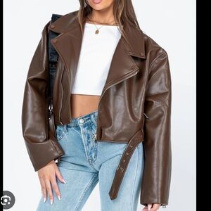 Lioness Staten Island Faux Leather Jacket Brown